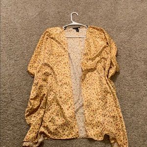 Forever 21 floral “silk” short sleeved cardigan